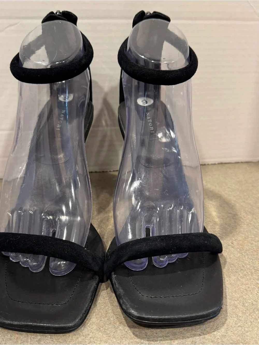 Natori Glow Nappa Leather Block Heel Black Sandals